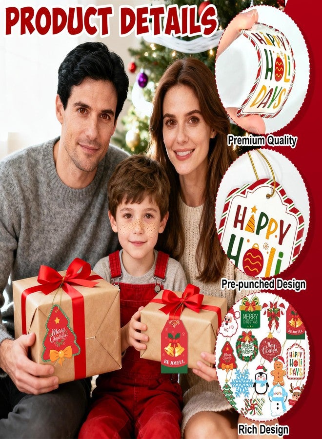 ٦٠ بطاقة هدايا عيد الميلاد مع خيوط غير مربوطة، ملصقات هدايا عيد الميلاد، بطاقات هدايا ورقية، بطاقات أسماء عيد الميلاد لتغليف هدايا عطلة عيد الميلاد بنفسك - Image 3